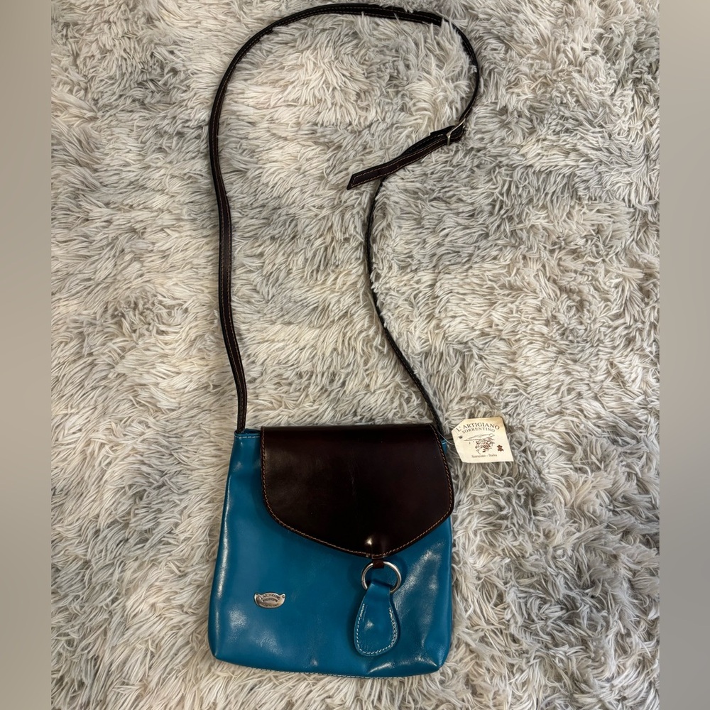 NWT Italian Leather Blue Crossbody Bag